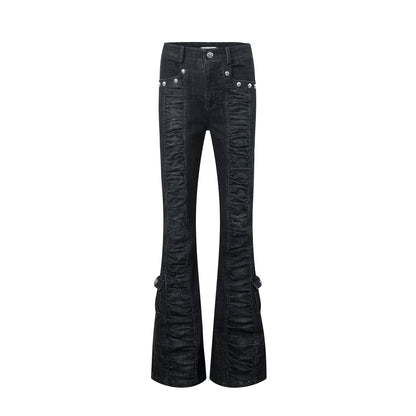 DoublePunch Upgraded Mid Waist Ruffle Slim Flare Jeans