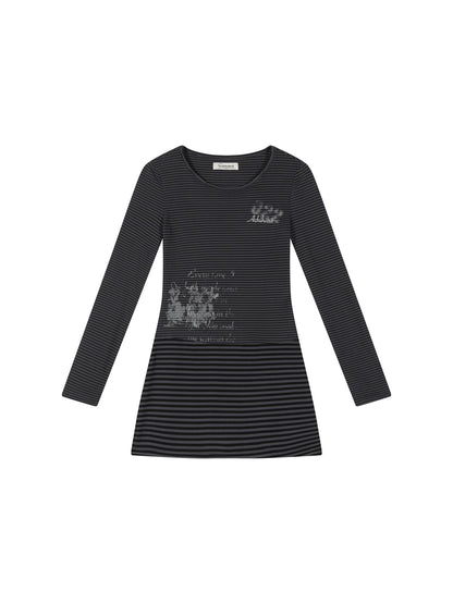 Achihara Black Love Striped Rock Dress
