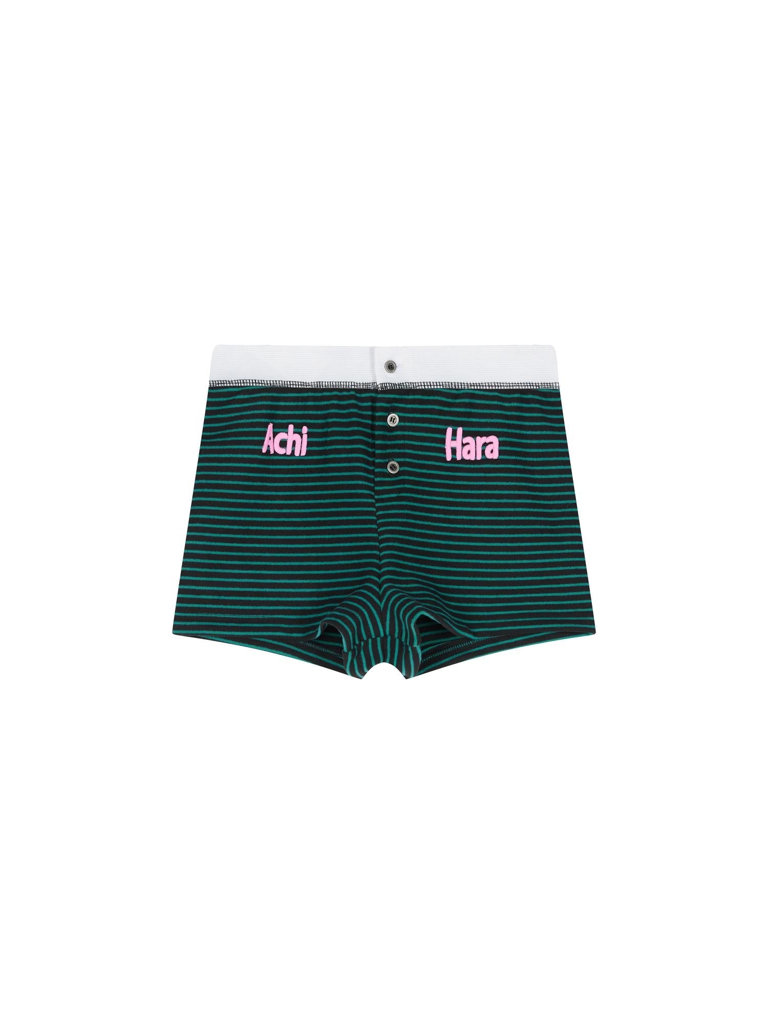 Achihara Breton Raspberry Elastic Waist Striped Shorts