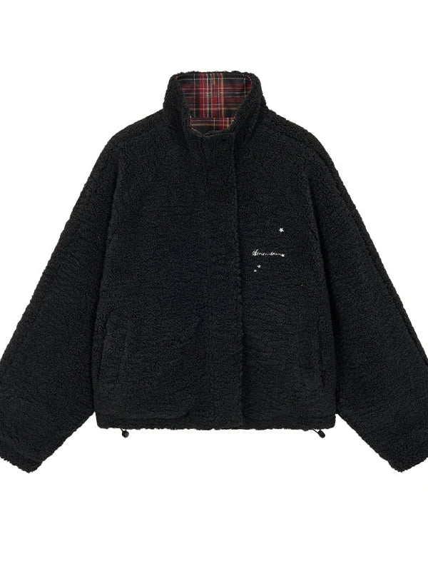 Blackberry Plaid Sherpa-Lined Winter Jacket Coats