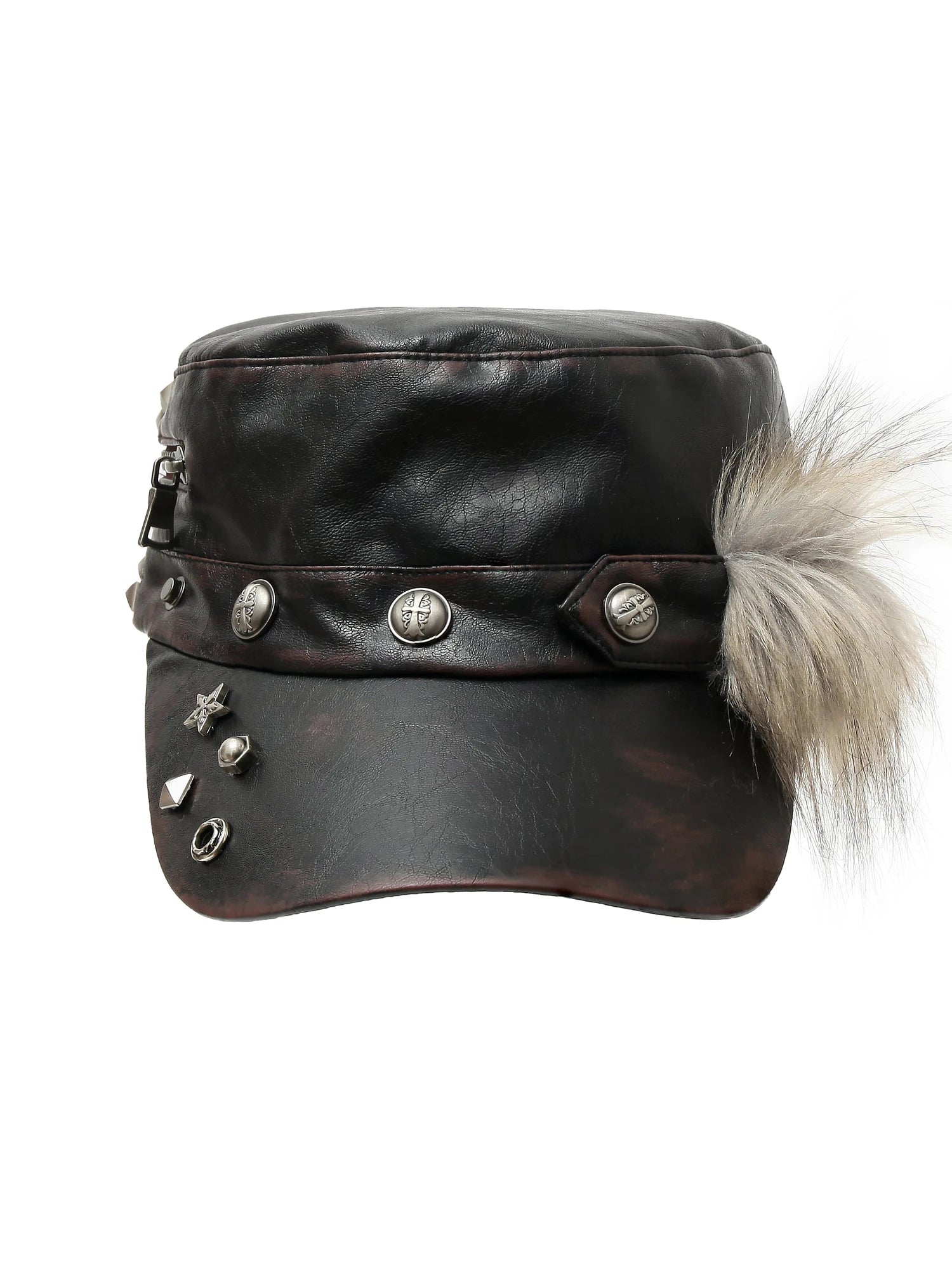 Vintage Punk Rivet Distressed Leather Flat Cap Hats