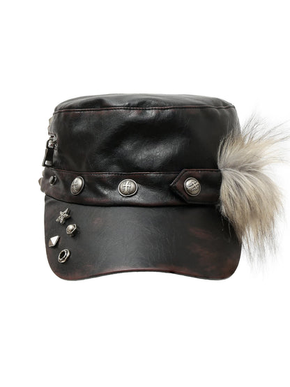 Vintage Punk Rivet Distressed Leather Flat Cap Hats