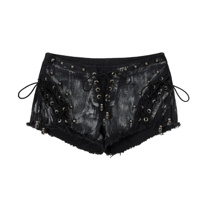 NO ROMANCE Vintage Punk Street Grunge Distressed Low-Rise Shorts