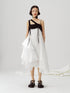 DIDDI MODA Black White Mesh Jacquard Asymmetrical Dress