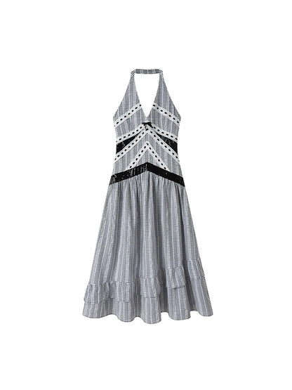 Elegant V Neck Lace Sequin Resort Maxi Dress