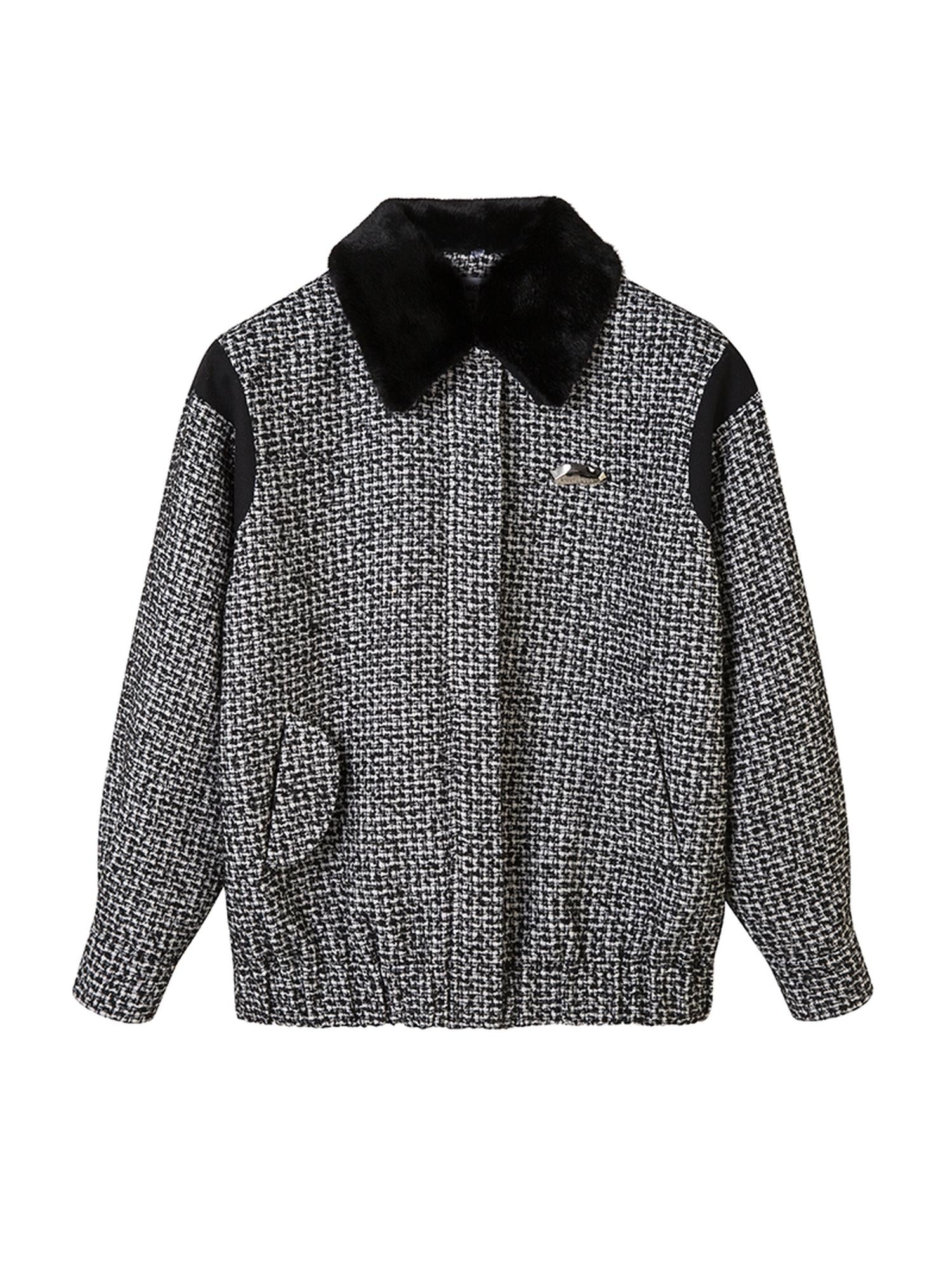 DIDDI MODA Vintage Chic Wool PU Skirt Set With Detachable Fur