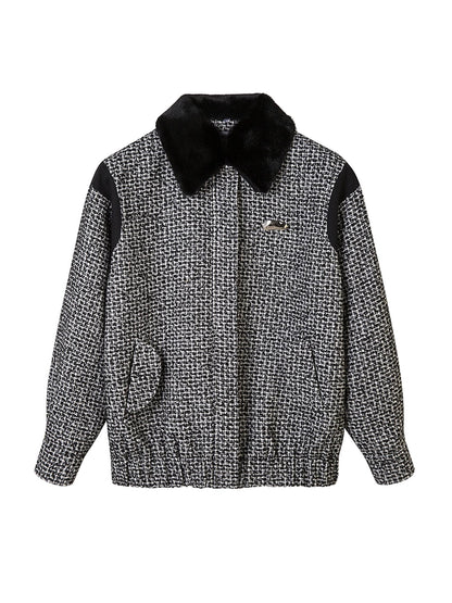 DIDDI MODA Vintage Chic Wool PU Skirt Set With Detachable Fur