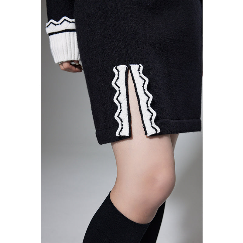 DIDDI MODA Classic Color Block Lace Collar Knit Set