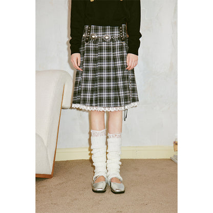 DIDDI MODA Retro Grid Lace Skirt