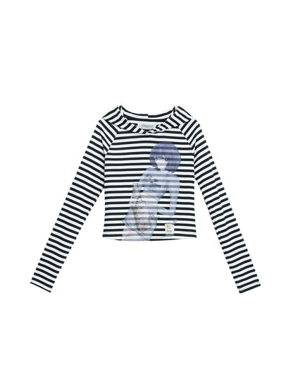Achihara Drunk Minnie Striped Hoodie Tee
