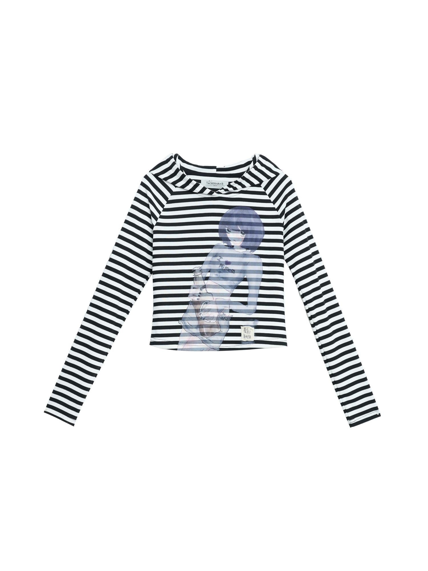 Achihara Drunk Minnie Striped Hoodie Tee