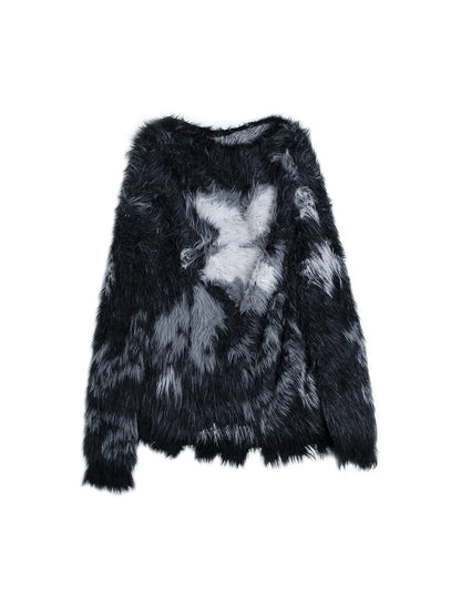 Vintage Jacquard Faux Fur Lazy Knit Sweater