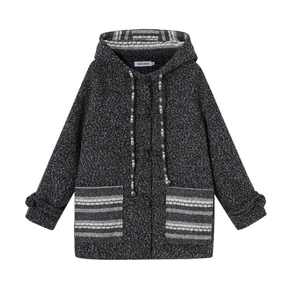 DIDDI MODA Vintage Loop Hooded Wool Coat