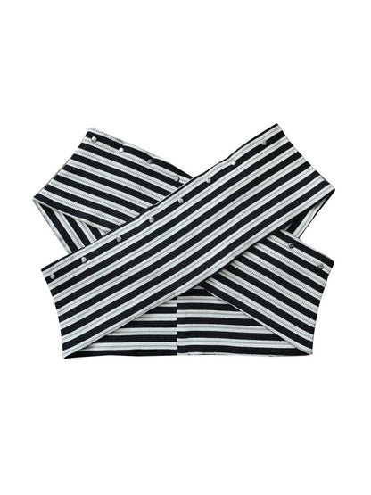 WSW WUSHENWU One Shoulder Grid Bandage Stripe Top