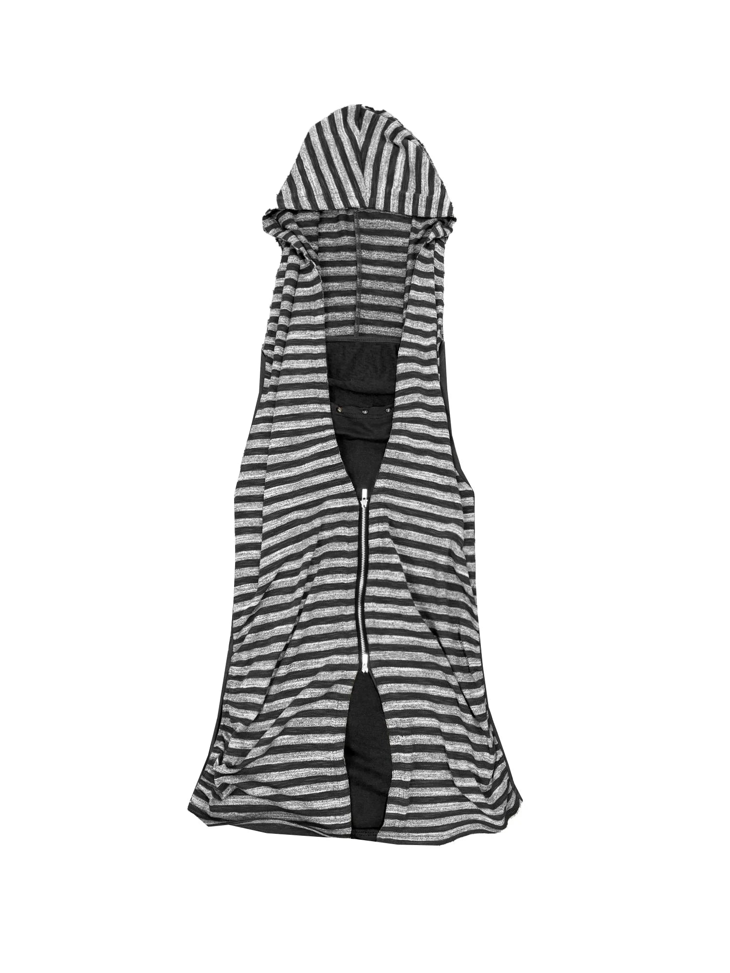 Multi-Way Striped Hooded Layered Zip Vest T-Shirt