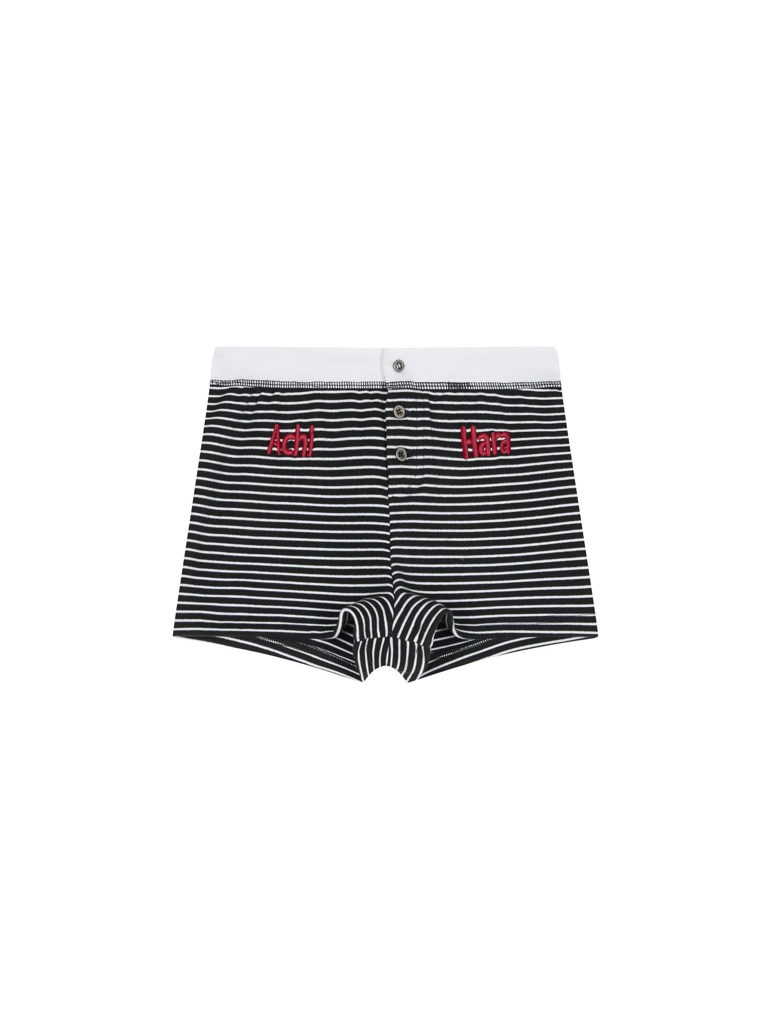 Achihara Breton Raspberry Elastic Waist Striped Shorts