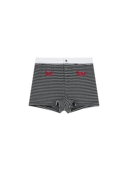 Breton Raspberry Elastic Waist Striped Shorts