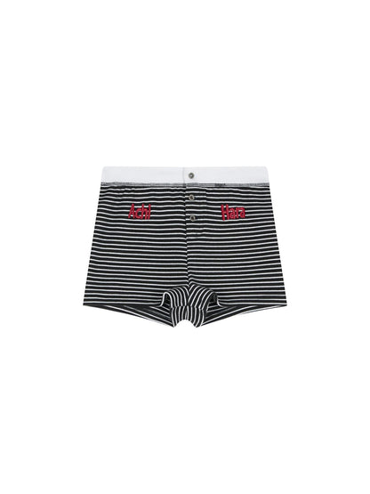 Achihara Breton Raspberry Elastic Waist Striped Shorts