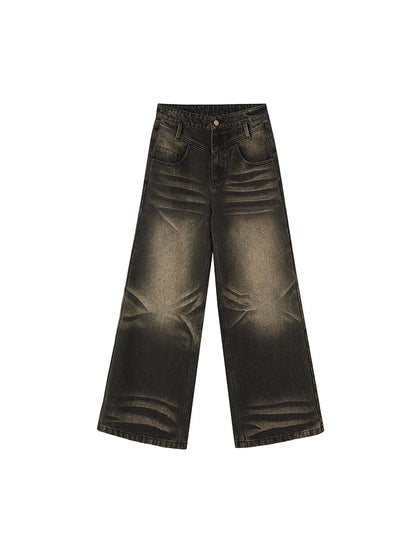 Vintage Washed High Street Wide Leg Jeans
