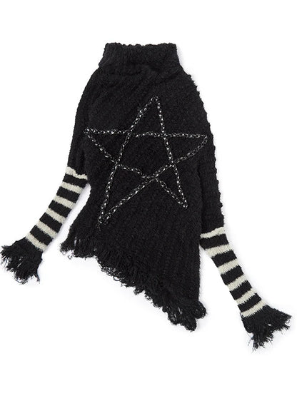 Vintage Punk Star Striped Loose Knit Sweater Women