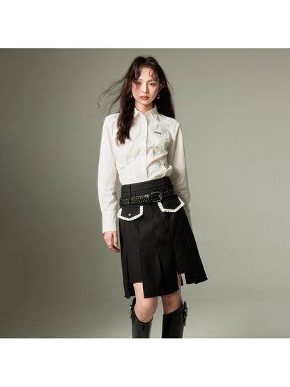 DIDDI MODA Rebel Academia Asymmetrical Pleated Skirt