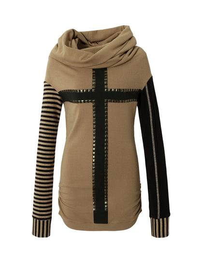 Dark Punk Wasteland Slouchy Hooded Striped Long Sleeve T-Shirt