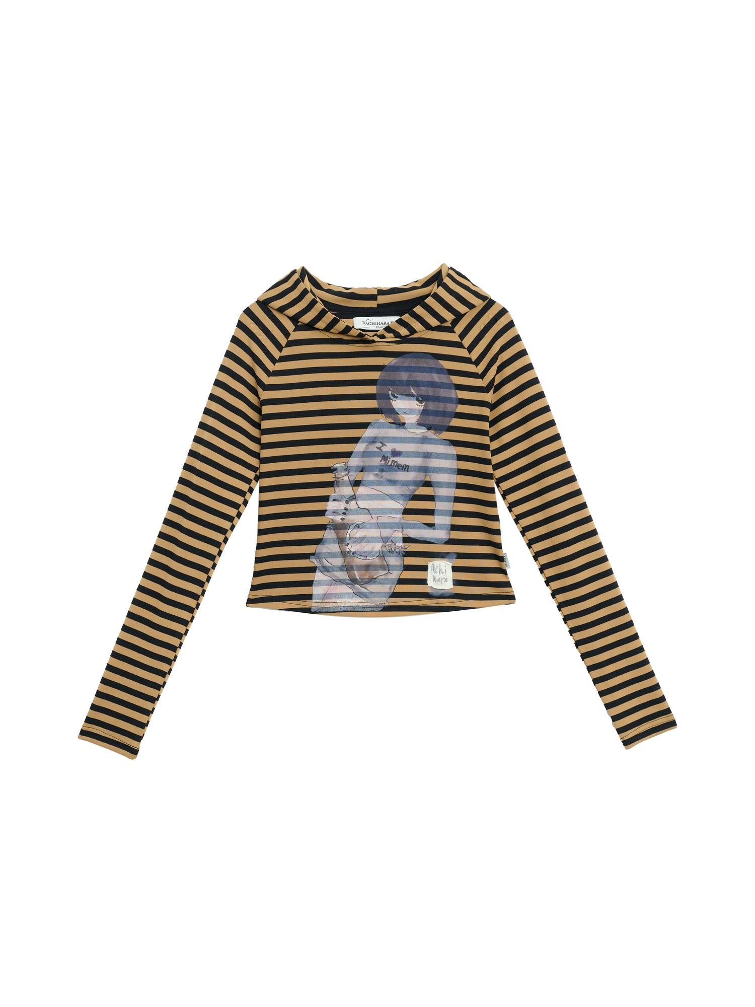 Achihara Drunk Minnie Striped Hoodie Tee