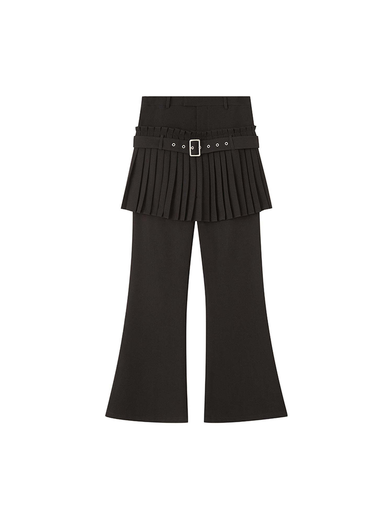 DIDDI MODA Retro Layering Pleat Culotte Belted Pants