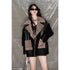 DIDDI MODA Black Faux Fur Trim V Neck Blazer Coat