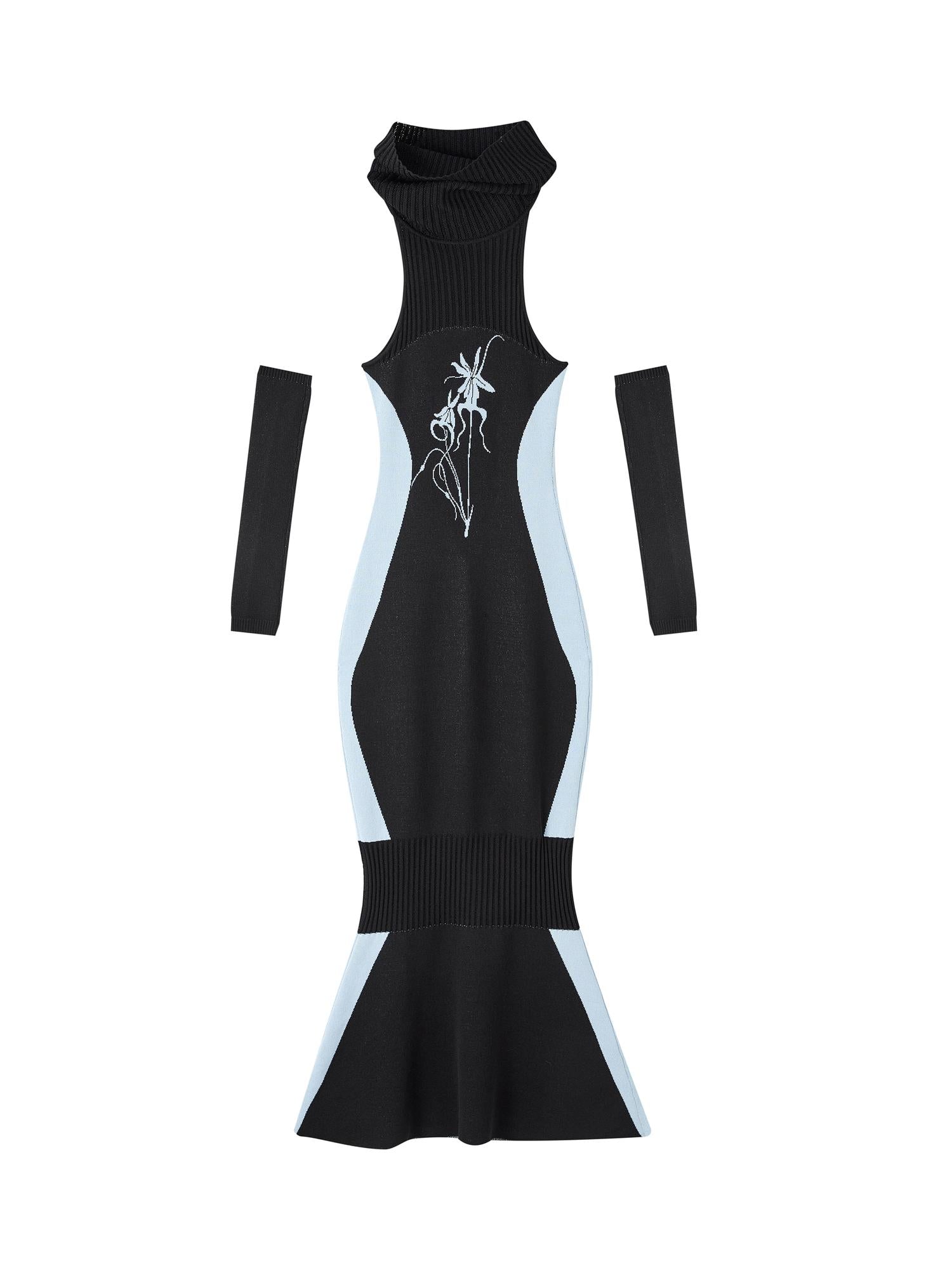 OfAkiva Floral Orchid Colorblock Slim Knit Lace Dresses