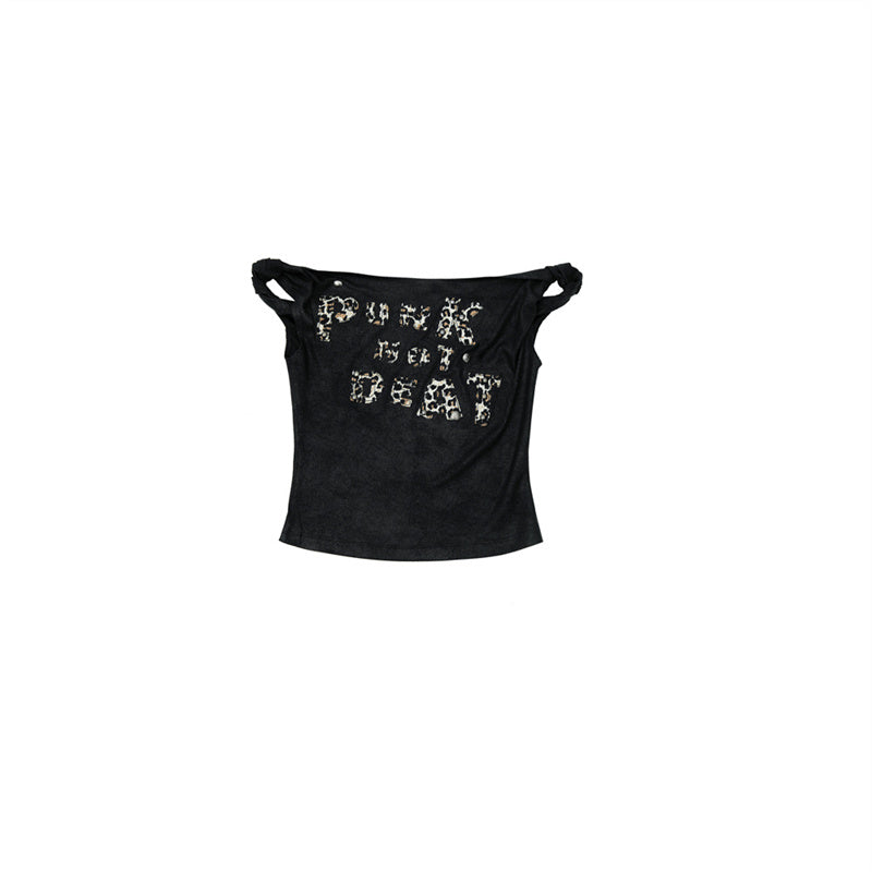 NO ROMANCE禁忌浪漫 Vintage Dark Y2K Leopard Print Crop Top T-Shirt