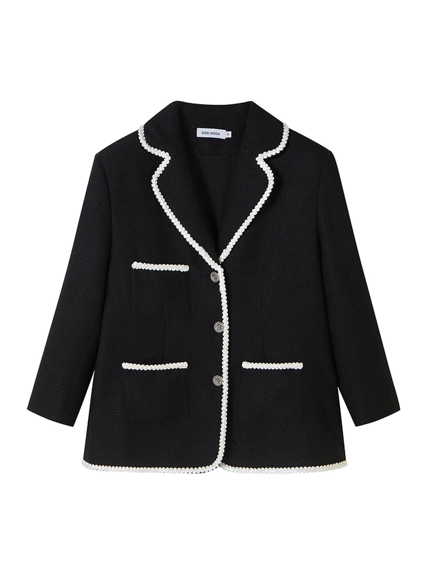 DIDDI MODA Vintage Lace Trimmed Knit Blazer With Multi Pockets