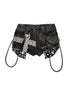 Punk Rivet Low Rise Denim Shorts With Detachable Pearl Chain