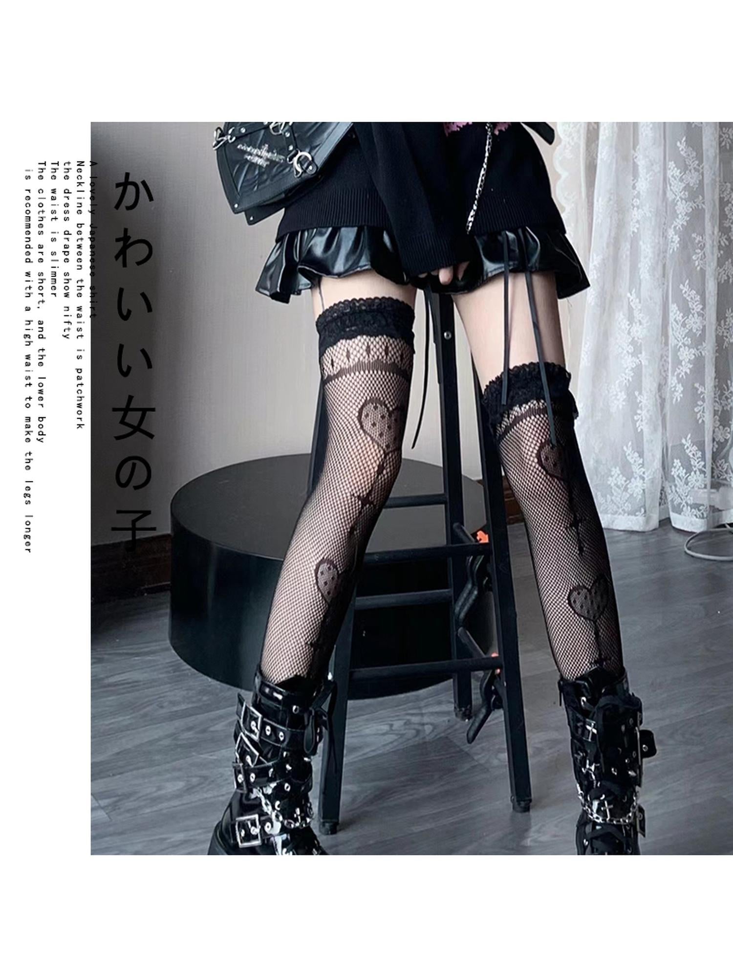 WSW WUSHENWU Y2K Fishnet Socks With Print Dark Sweet Femme Punk Style