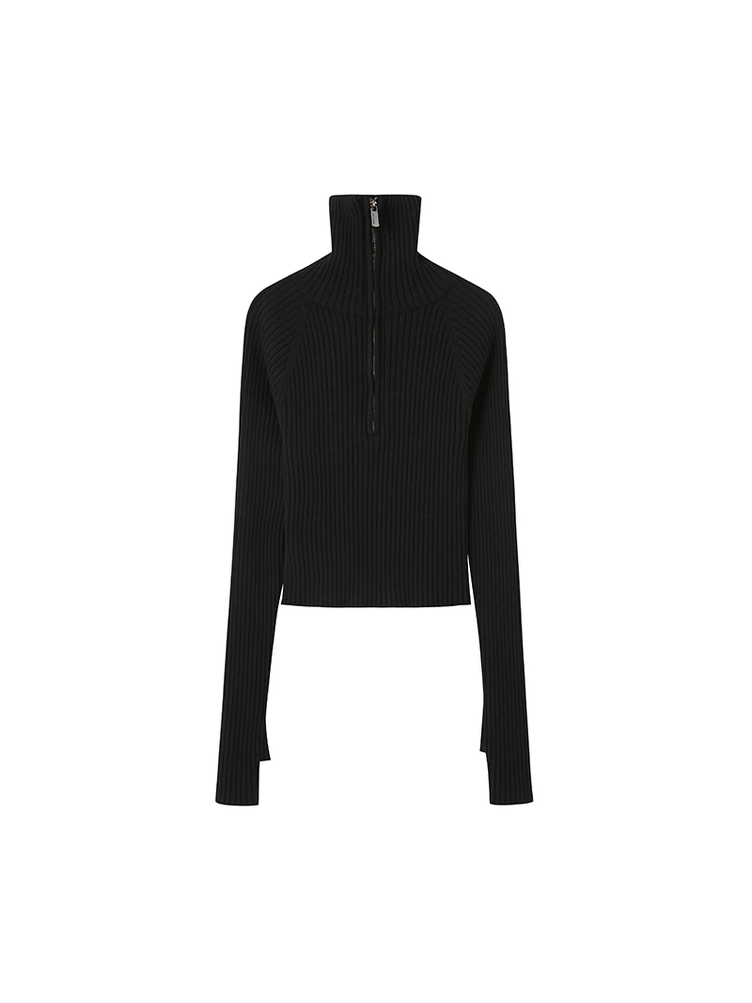 DIDDI MODA Zippered Turtleneck Knit Sweater Slim Fit High Collar Winter Layering Essential