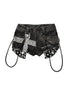 WSW WUSHENWU Punk Rivet Low Rise Denim Shorts With Detachable Pearl Chain