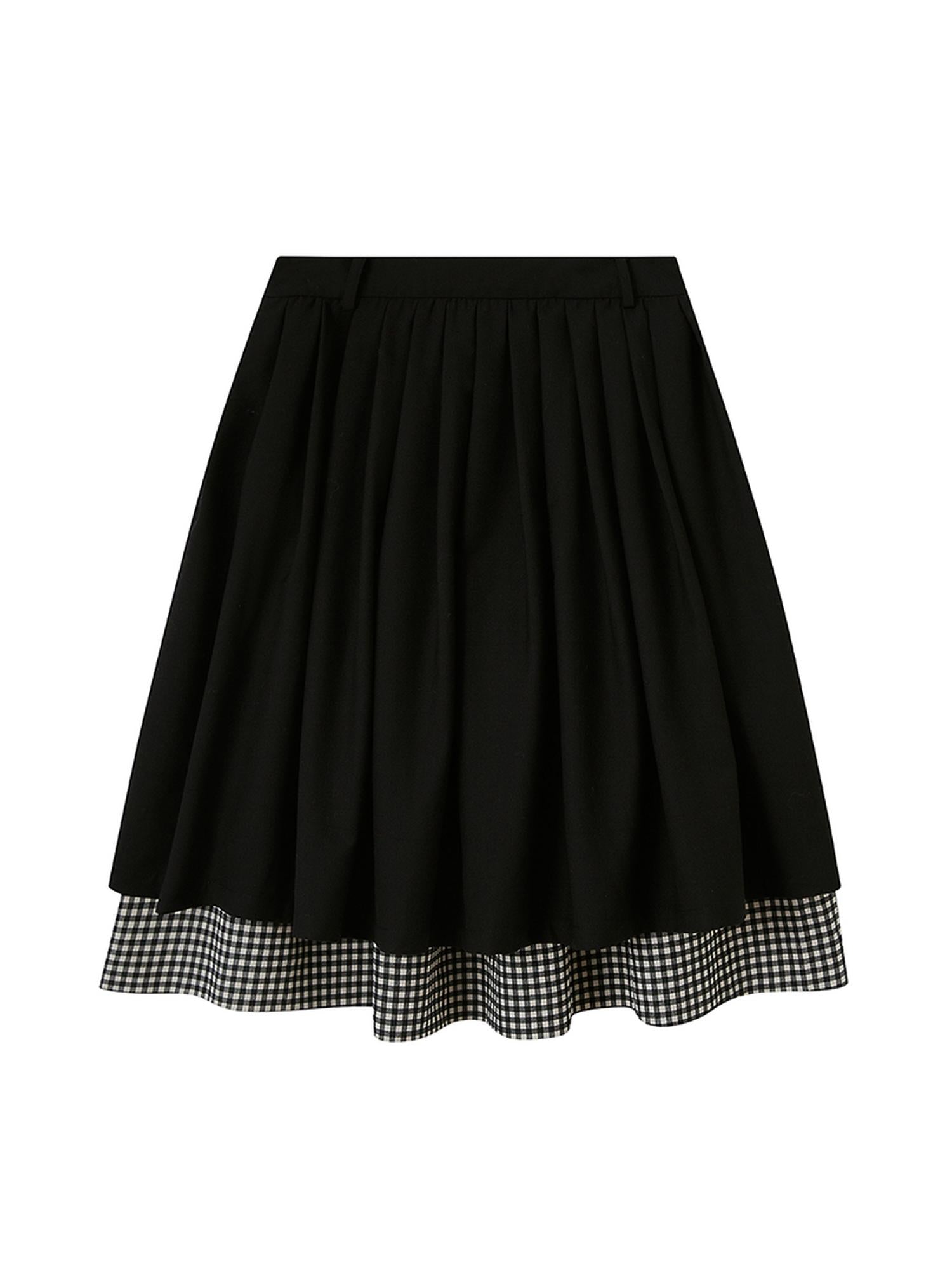 DIDDI MODA Black White Checkered Layered Winter A Line Skirt