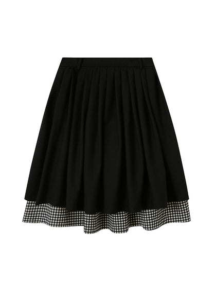 DIDDI MODA Black White Checkered Layered Winter A Line Skirt