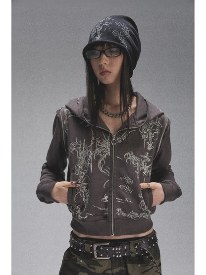 Tri Color Printed Knit Rolled Brim Slouchy Beanie