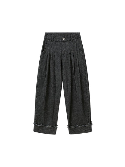 Retro Striped Corduroy Pants Relaxed Straight Leg