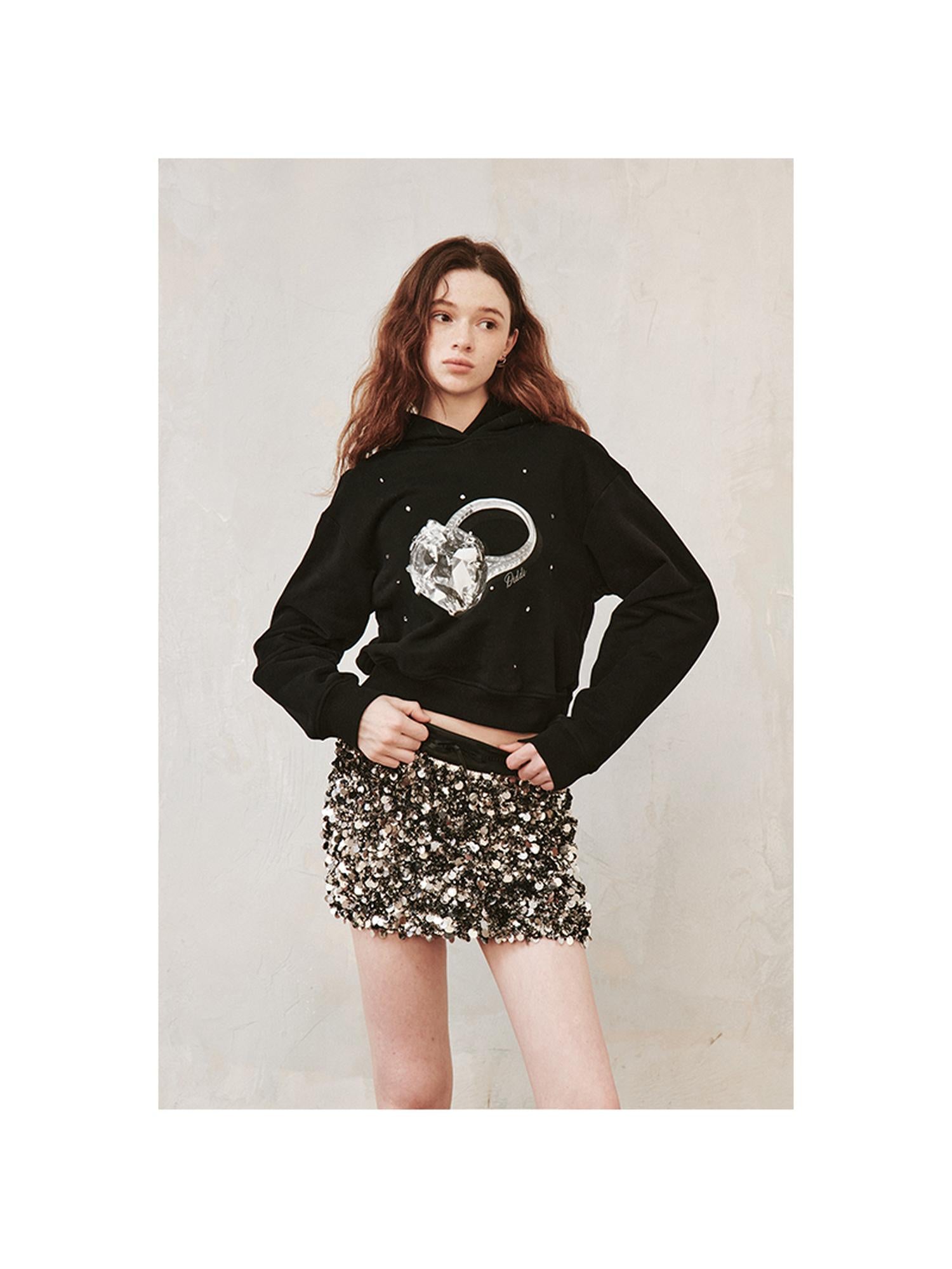 DIDDI MODA Sparkling Diamond Print Cropped Hoodie