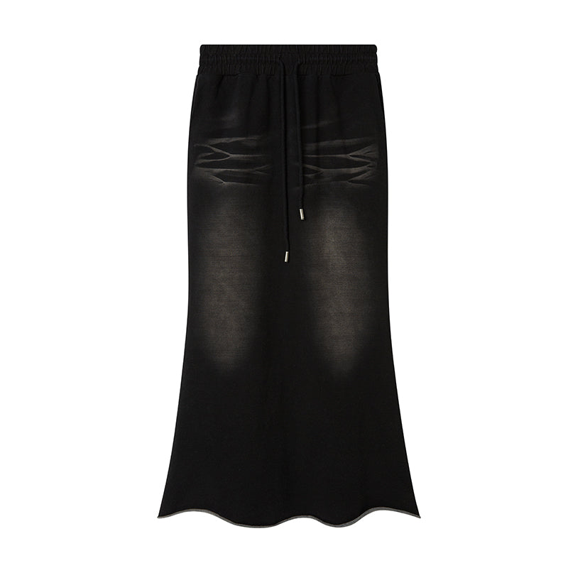 DIDDI MODA Distressed Knit Fishtail Skirt Post Apocalyptic Washed Denim