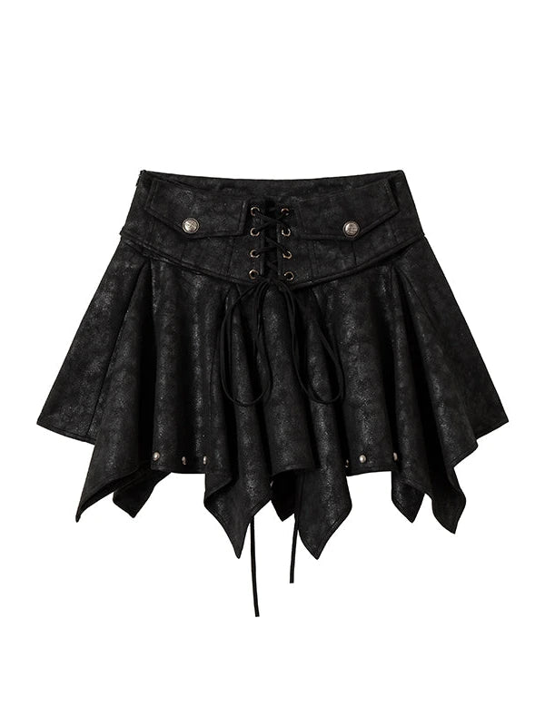 Vintage Gothic Punk Studded Asymmetric Leather Mini Skirt