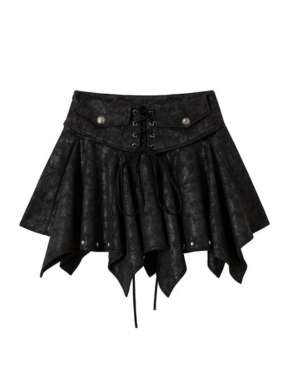 Vintage Gothic Punk Studded Asymmetric Leather Mini Skirt