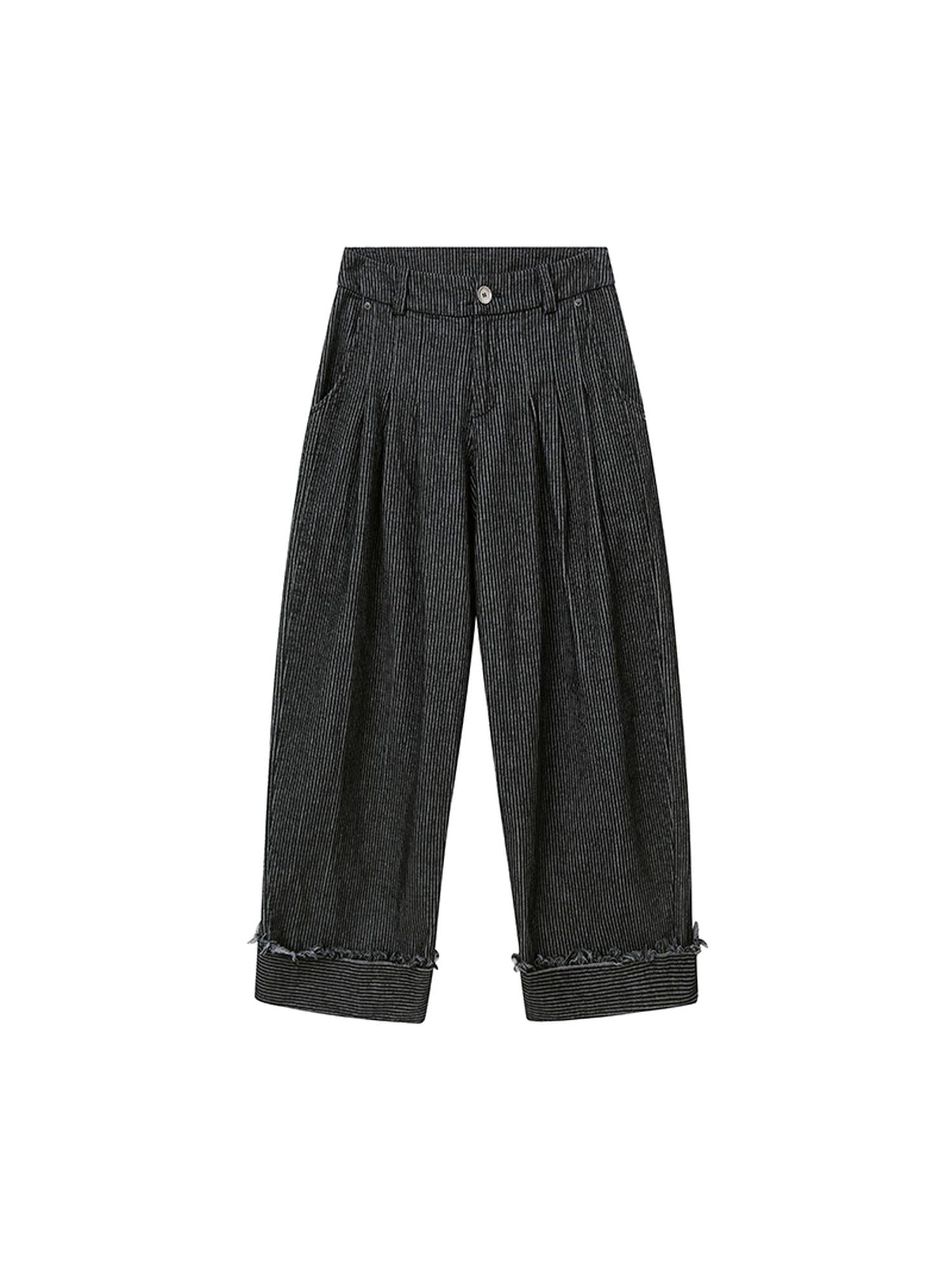 DIDDI MODA Retro Striped Corduroy Pants Relaxed Straight Leg