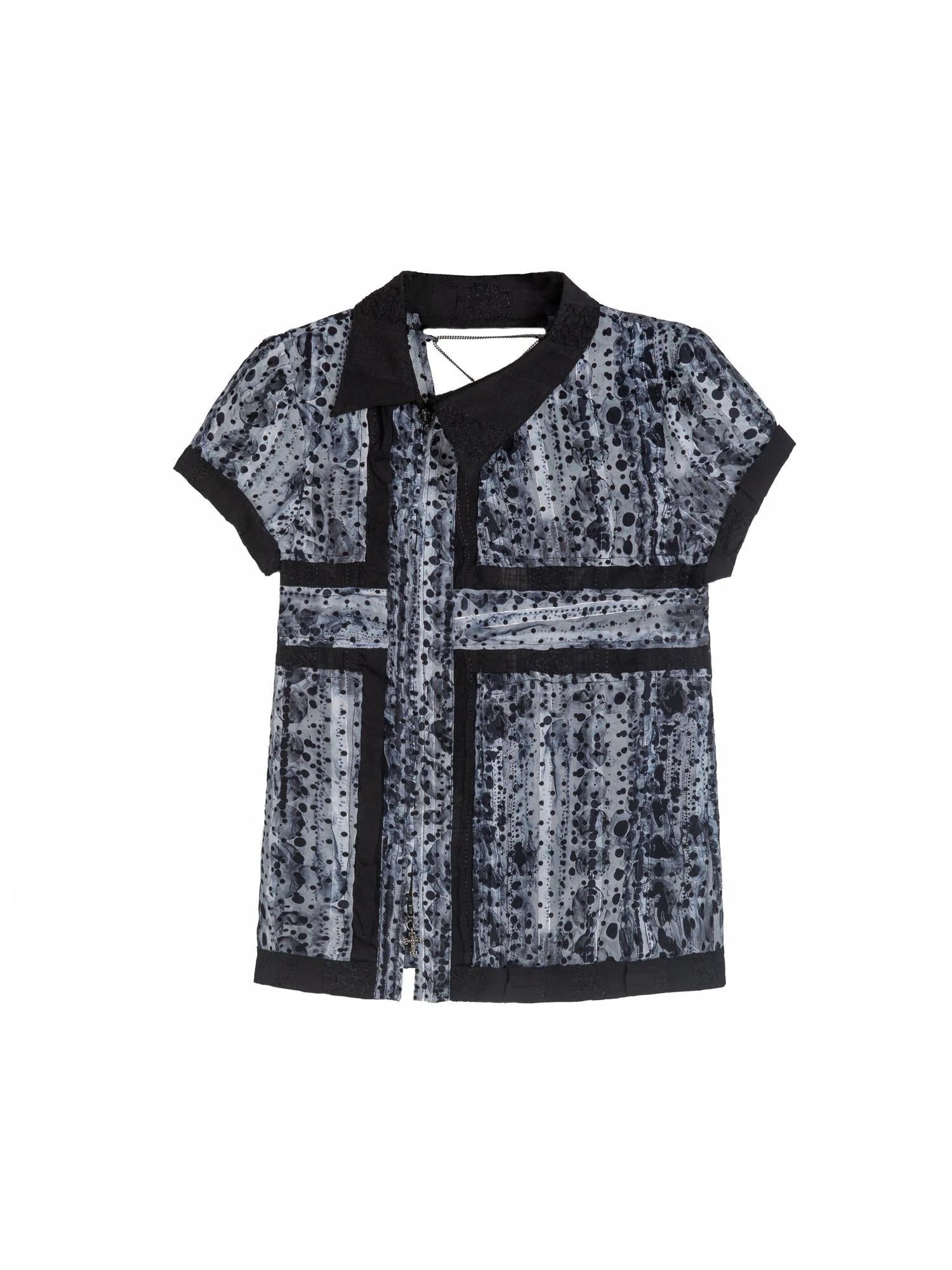 Vintage Sheer Cross Chiffon Backless Blouse