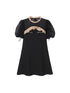 DIDDI MODA Bubble Sleeve Cheongsam Mini Dress With Lace Trim