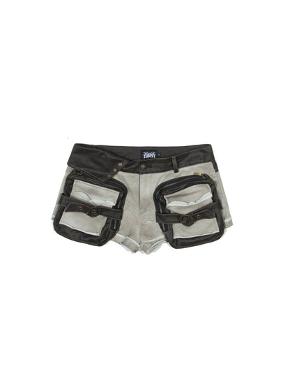 ARIADNAw Ariadnaw Punk Patchwork Knit Low Rise Pocket Shorts Streetwear