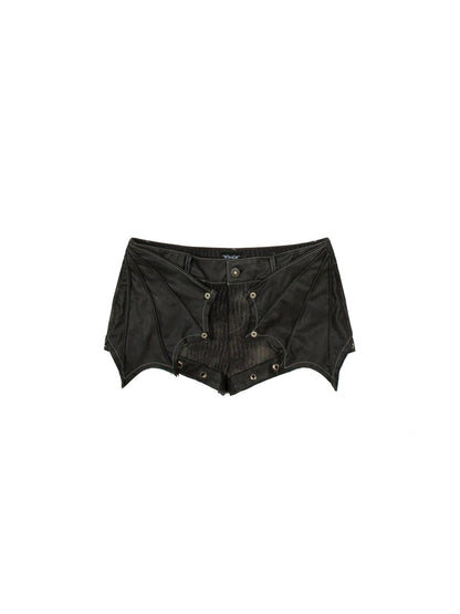 Punk Rock Fledermaus-Jeansshorts, niedrige Leibhöhe, schmale Passform 