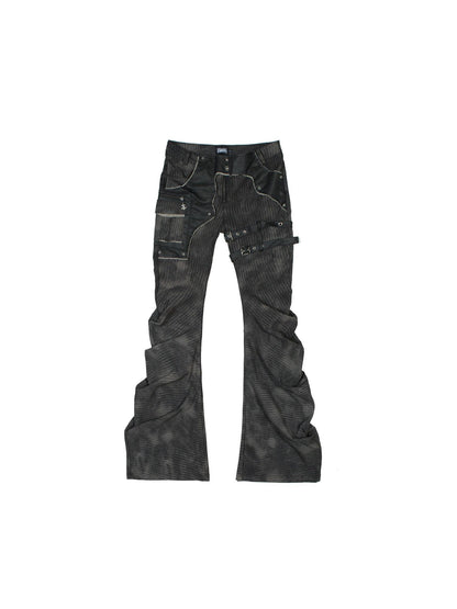 ARIADNAw Punk Distressed Knit Denim Low Rise Flared Jeans